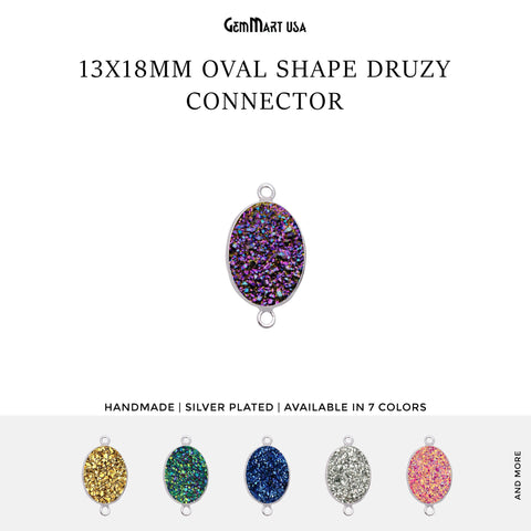 Titanium Druzy 13x18mm Oval Double Bail Silver Bezel Gemstone Connector