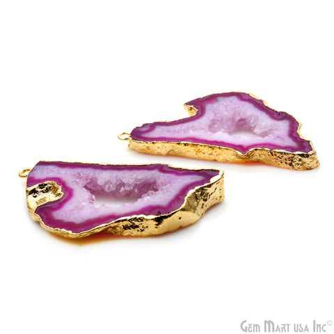 Agate Slice 25x47mm Organic  Gold Electroplated Gemstone Earring Connector 1 Pair