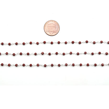 Red Jasper 3-3.5mm Beaded Silver Wire Wrapped Rosary Chain