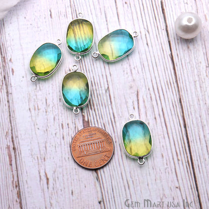 Aura Quartz 12x16mm Octagon Shape Doublet Quartz Gemstone Connector (Pick Your Color, Plating, Bail) - GemMartUSA