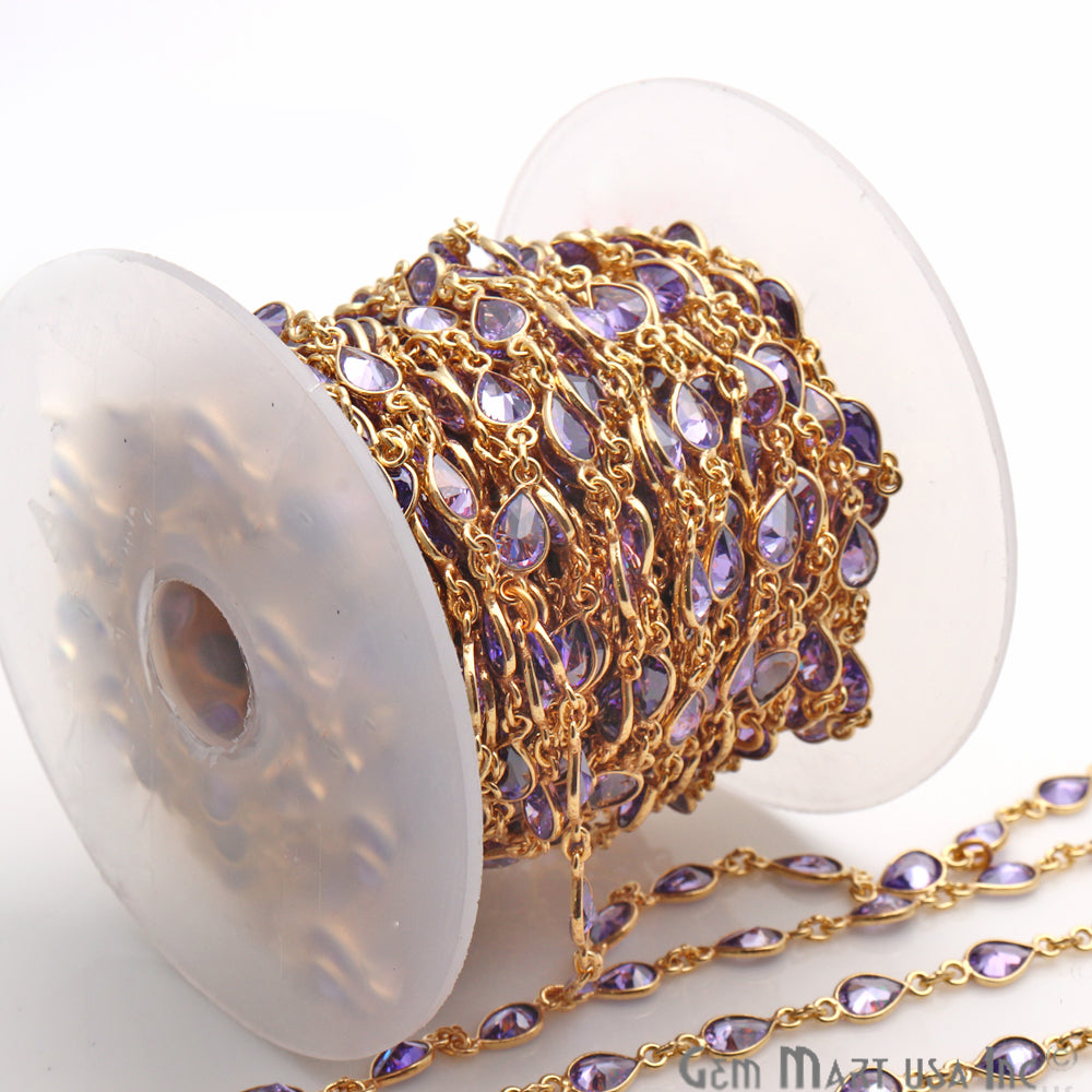 Amethyst 6x4mm Pear Shape Gold Plated Continuous Connector Chain - GemMartUSA