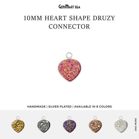 Natural Titanium Druzy 10mm Silver Single Bail Heart Bezel Connector