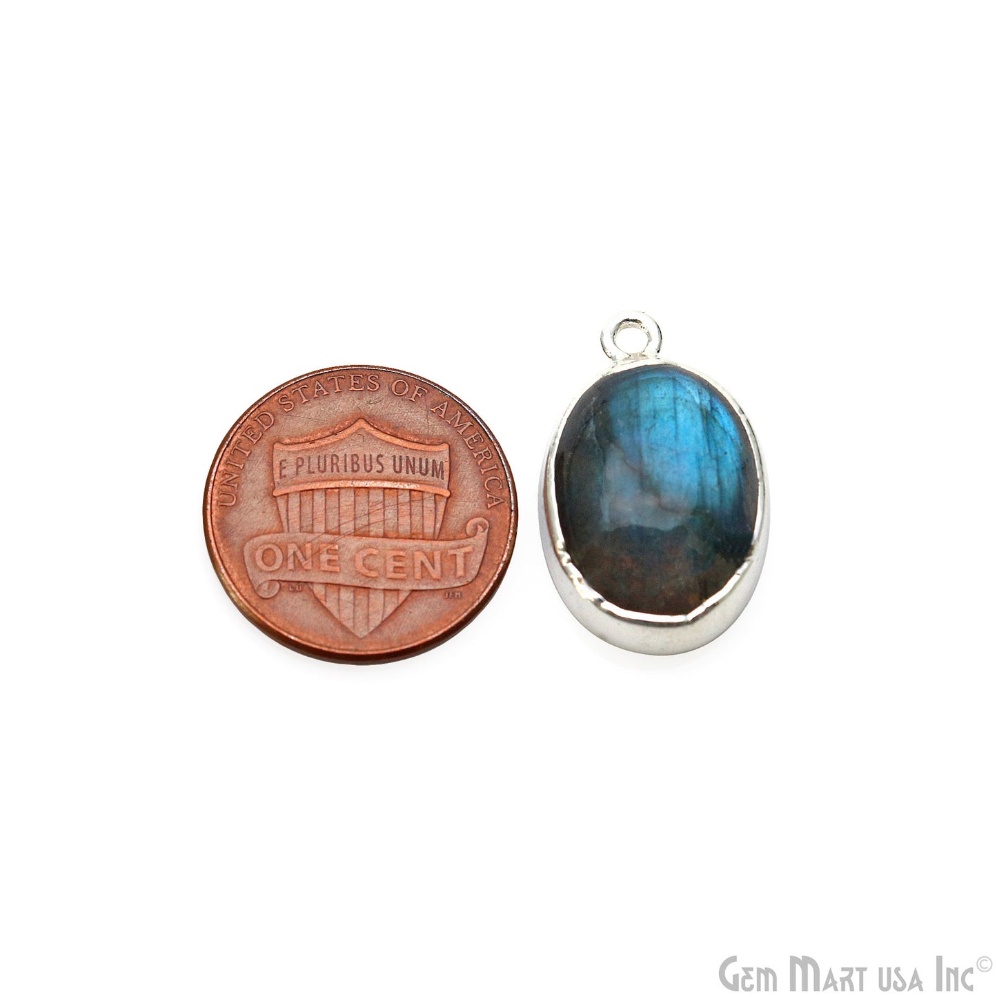 Flashy Labradorite 23x13mm Cabochon Oval Single Bail Silver Electroplated Gemstone Connector