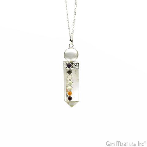 Crystal 7 Chakra 59x13mm Silver Plated Gemstones Necklace Pendant