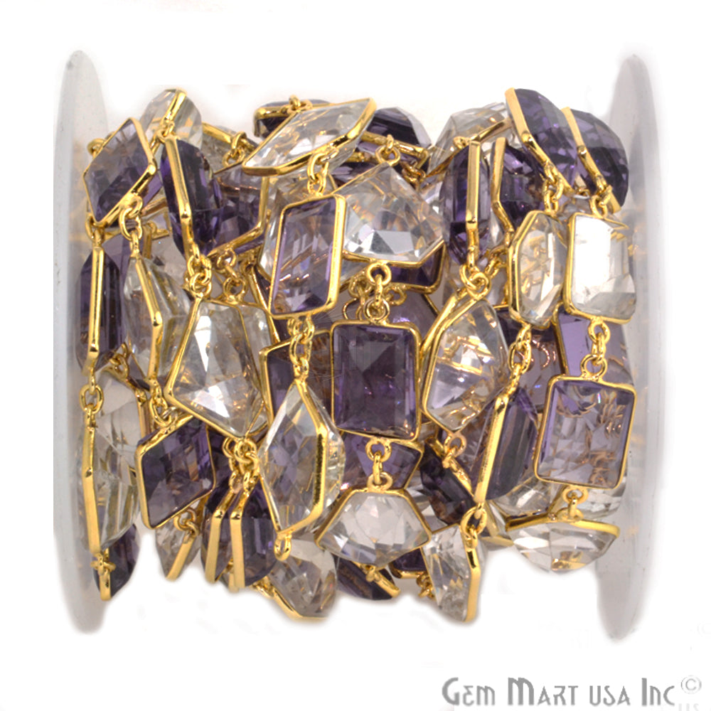 Amethyst & Crystal Gold Plated 15mm Fancy Cut Continuous Connector Chain - GemMartUSA