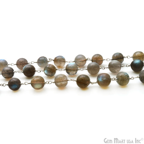 Labradorite Cabochon 9-10mm Silver Wire Wrapped Rosary Chain