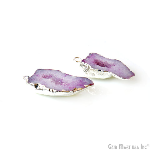 Geode Druzy 18x33mm Organic Silver Electroplated Single Bail Gemstone Earring Connector 1 Pair