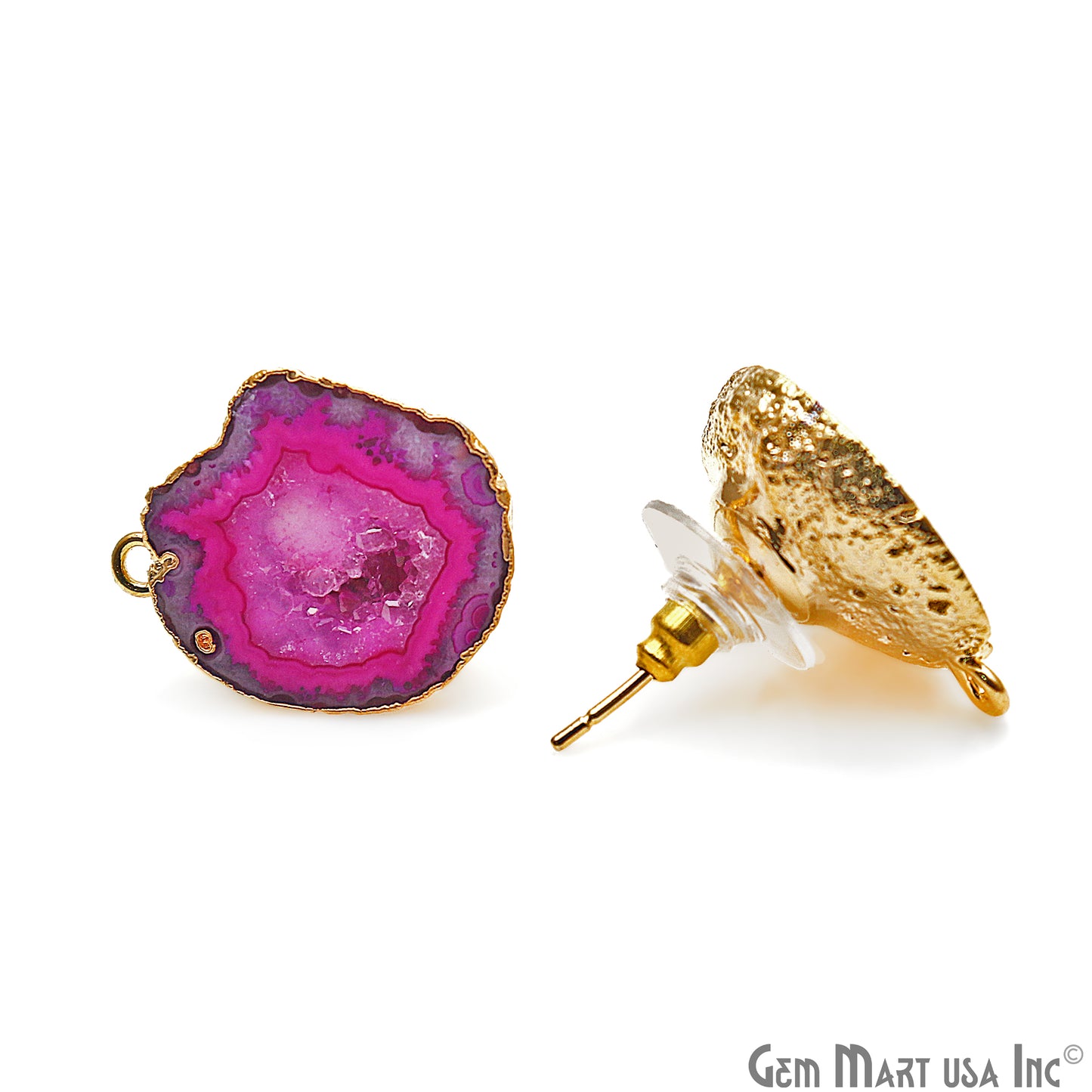 DIY Agate Slice Geode Druzy 18x21mm Gold Electroplated Loop Connector Studs Earrings - GemMartUSA