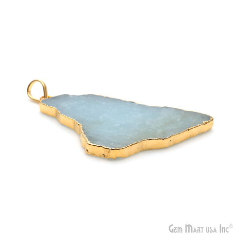 Aquamarine Free Form shape 56x30mm Gold Electroplated Gemstone Single Bail Pendant
