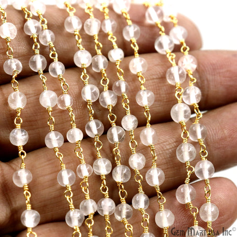 Crystal Cabochon 4-5mm Gold Wire Wrapped Rosary Chain