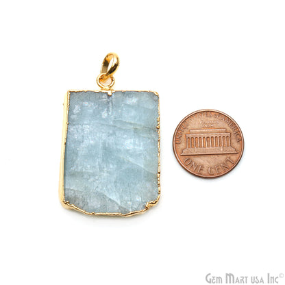 Aquamarine Free Form shape 39x26mm Gold Electroplated Gemstone Single Bail Pendant