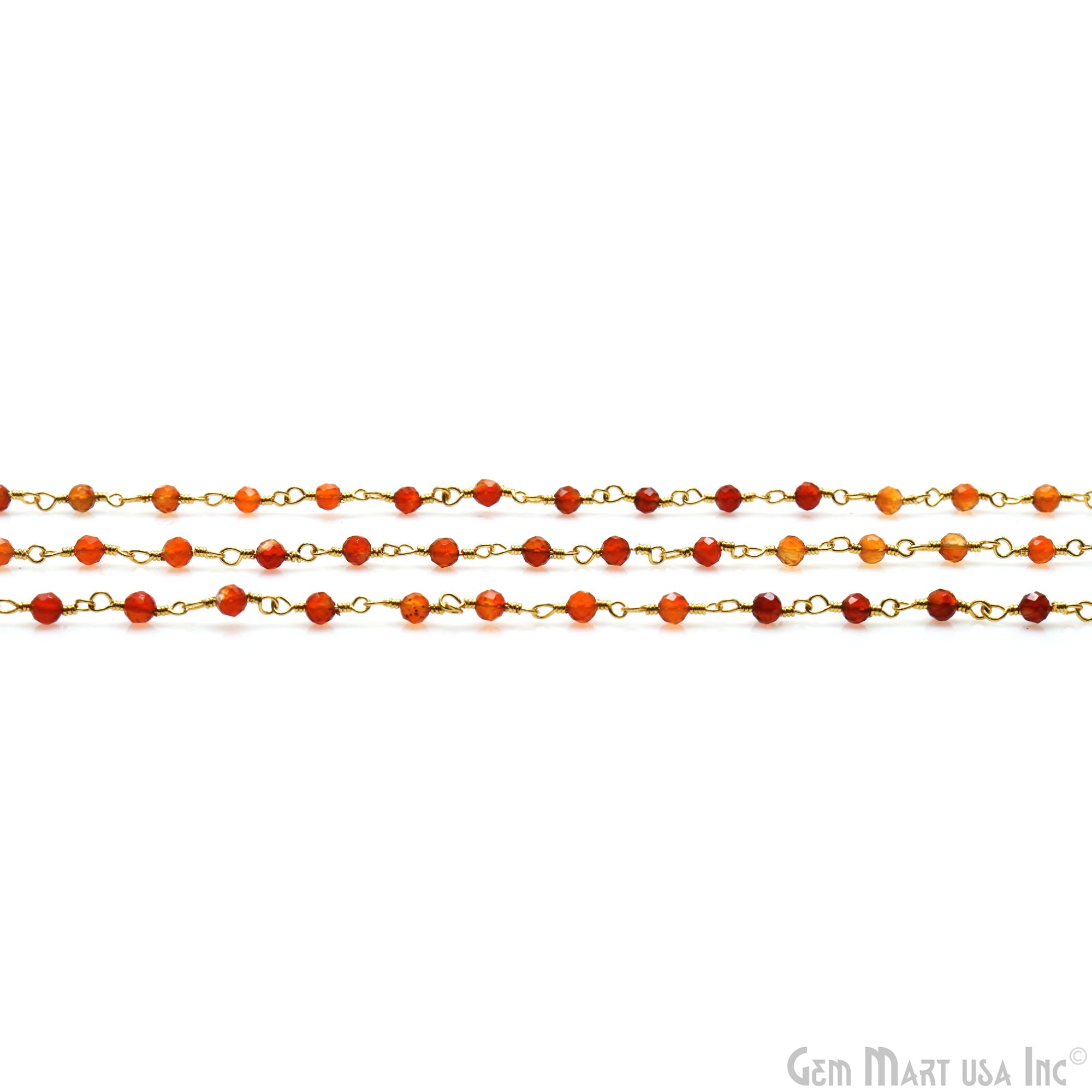 Carnelian & Citrine Faceted 3-3.5mm Gold Plated Beaded Wire Wrapped Rosary Chain