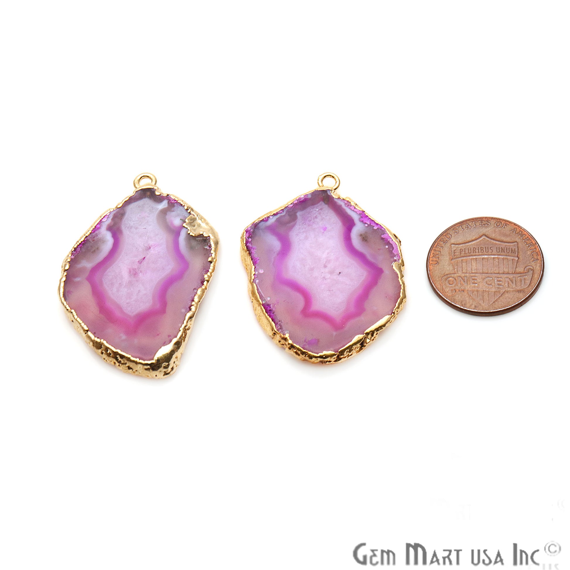 Agate Slice 36x25mm Organic Gold Electroplated Gemstone Earring Connector 1 Pair - GemMartUSA