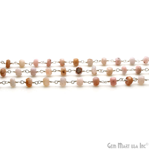 Pink Opal 5-6mm Silver Wire Wrapped Rosary Chain