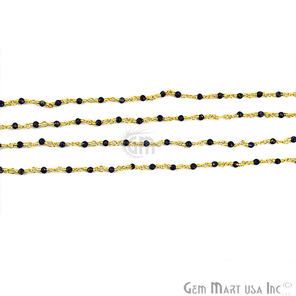 Lapis Lazuli Beads Chain, Gold Plated Wire Wrapped Rosary Chain - GemMartUSA (762794311727)