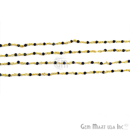 Lapis Lazuli Beads Chain, Gold Plated Wire Wrapped Rosary Chain - GemMartUSA (762794311727)