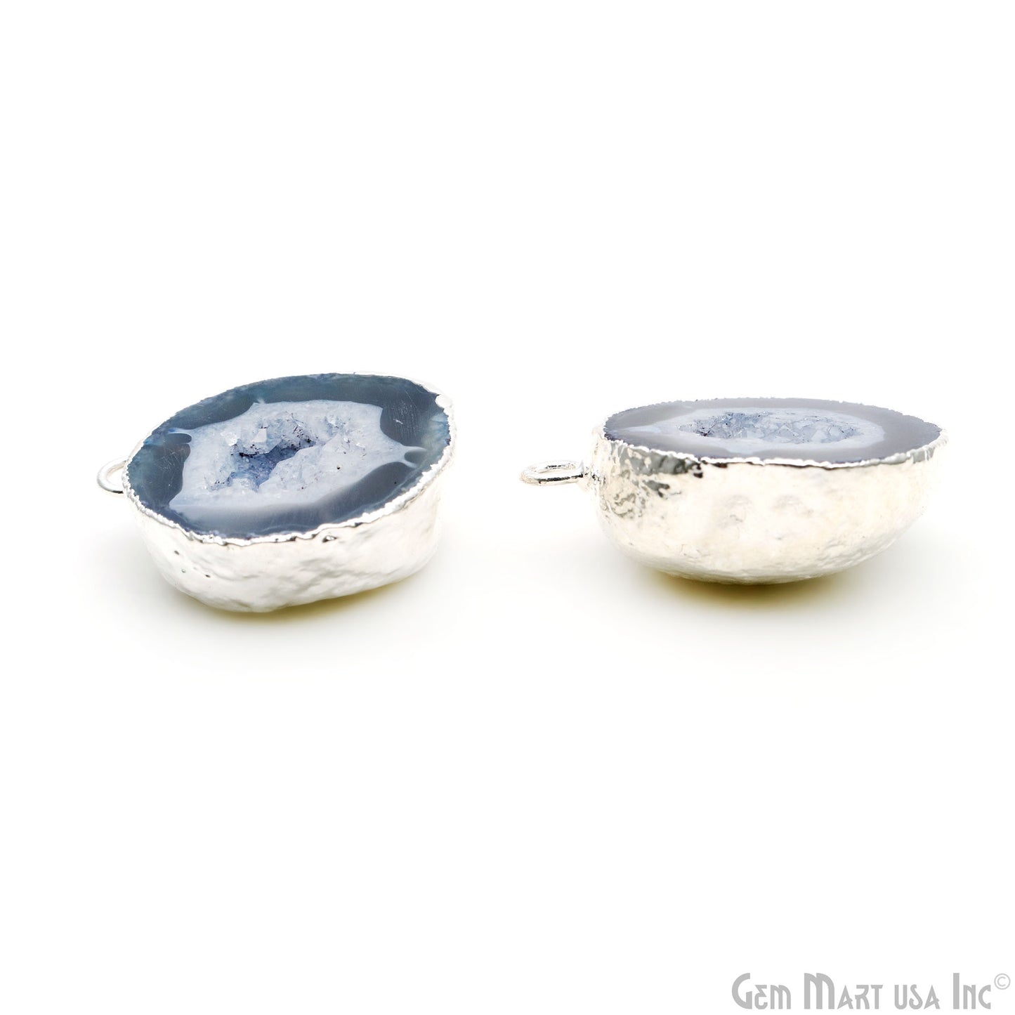 Geode Druzy 30x24mm Organic Silver Electroplated Single Bail Gemstone Earring Connector 1 Pair