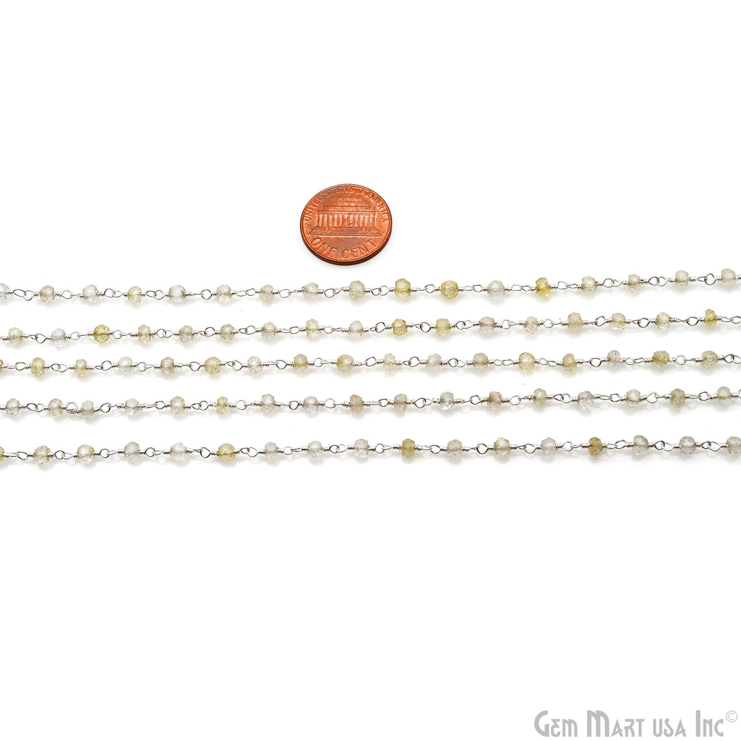 Lemon Topaz Faceted Coin 3-3.5mm Silver Wire Wrapped Rosary Chain