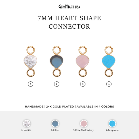 Heart Shape 7mm Gemstone Double Big Bail Gold Connector