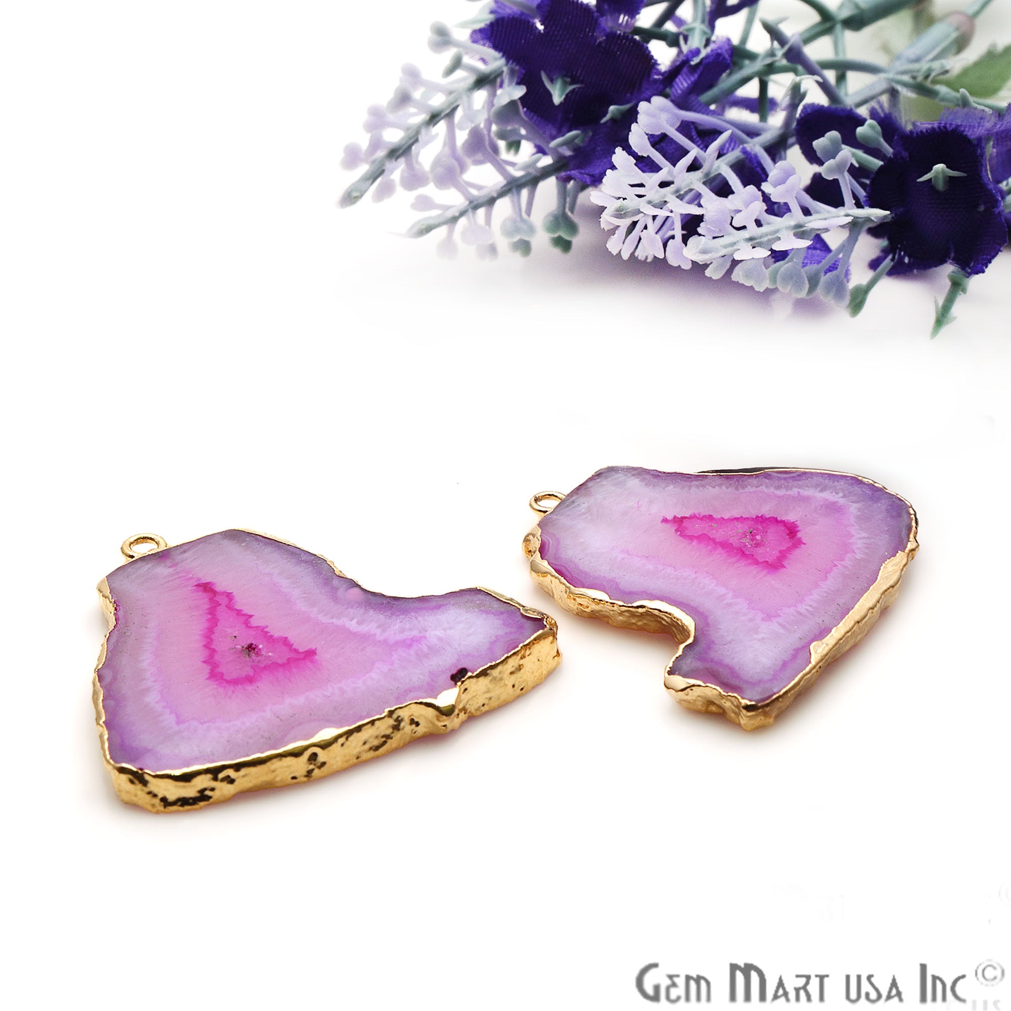 Agate Slice 33x32mm Organic Gold Electroplated Gemstone Earring Connector 1 Pair - GemMartUSA