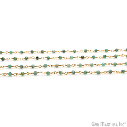 Emerald Faceted 2-2.5mm Tiny Beads Gold Plated Wire Wrapped Rosary Chain