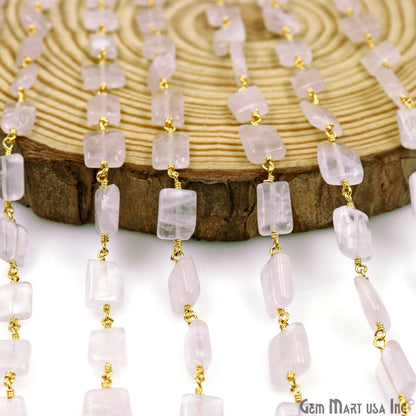 Rose Quartz 9x7mm Tumble Beads Gold Plated Rosary Chain