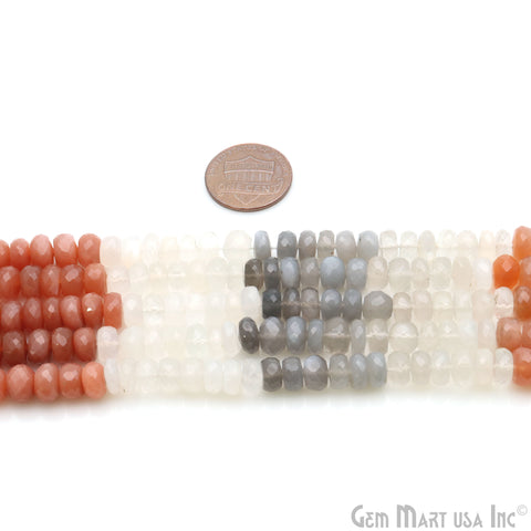 Multi Moonstone Faceted Round Beads 7-8mm Gemstone Rondelle Beads - GemMartUSA