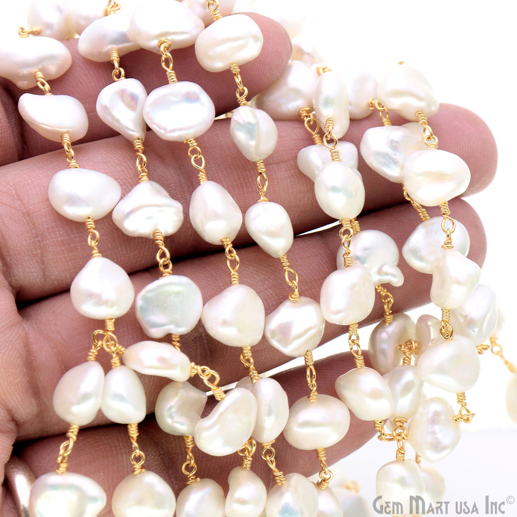 Baroque Pearl Oval Gold Plated Wire Wrapped Beads Chain (763763753007)