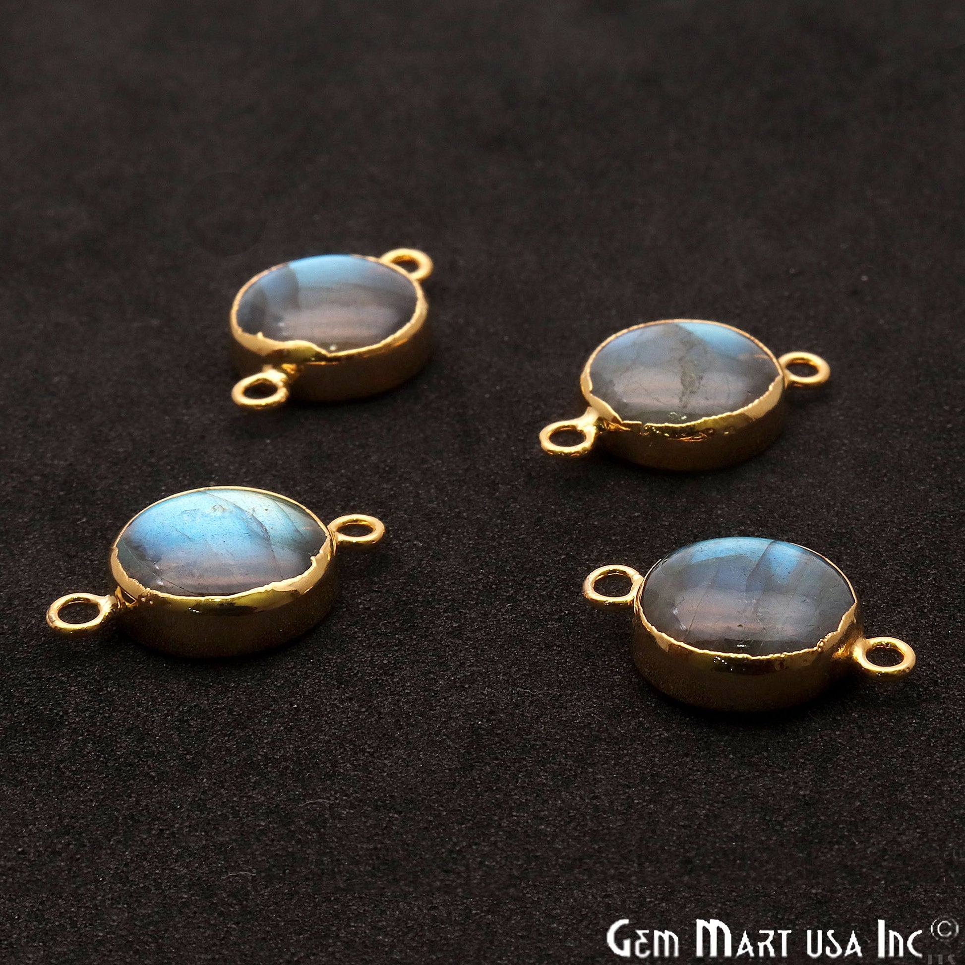 Labradorite Cabochon 20x13mm Round Gold Electroplated Double Bail Gemstone Connector - GemMartUSA