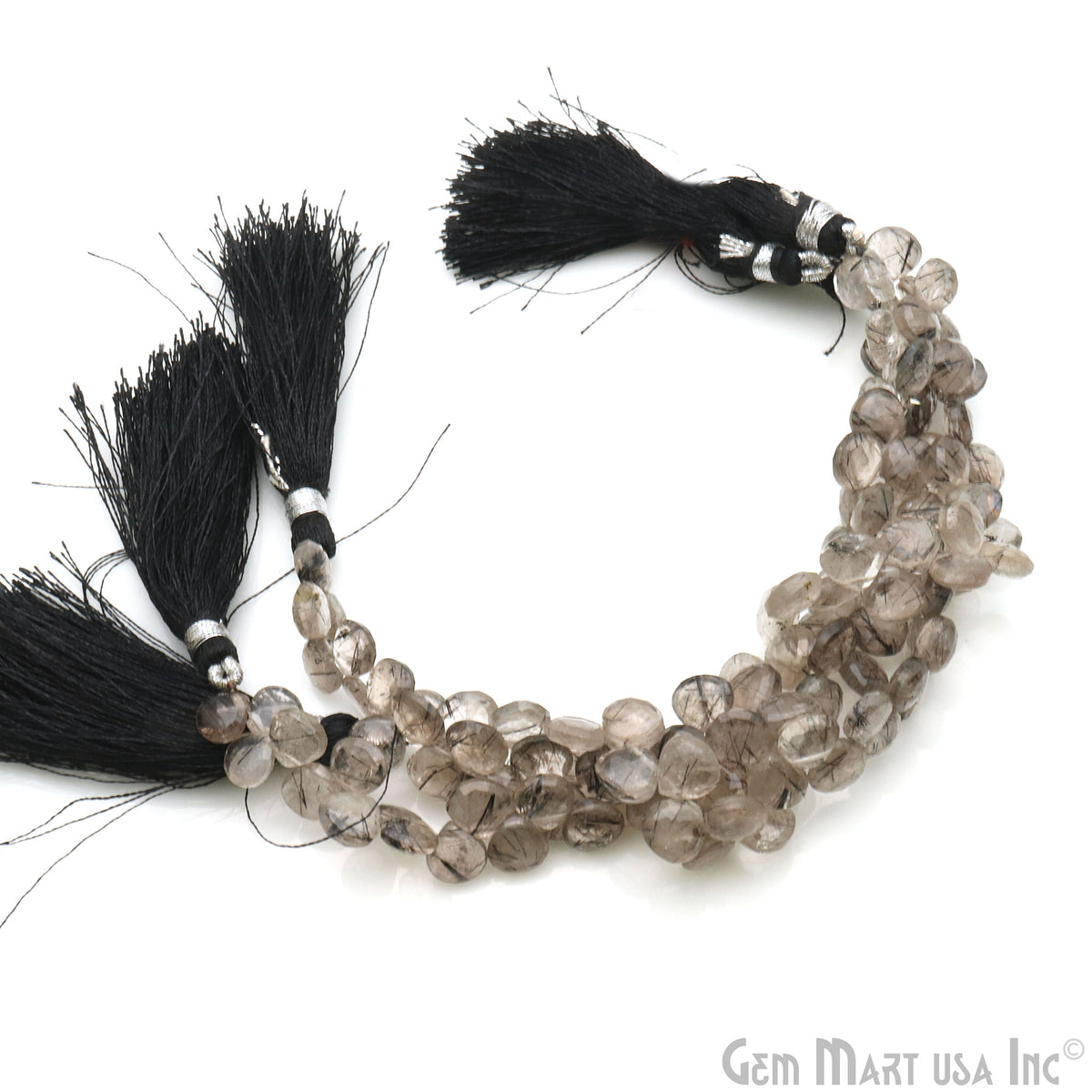 Black Rutilated 6-7mm Heart Faceted Beads Strands 6.50" Inch