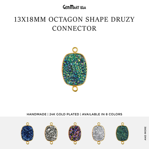 Titanium Druzy 13x18mm Octagon Gold Double Bail Gemstone Connector
