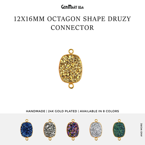Titanium Druzy 12x16mm Octagon Gold Double Bail Bezel Gemstone Connector