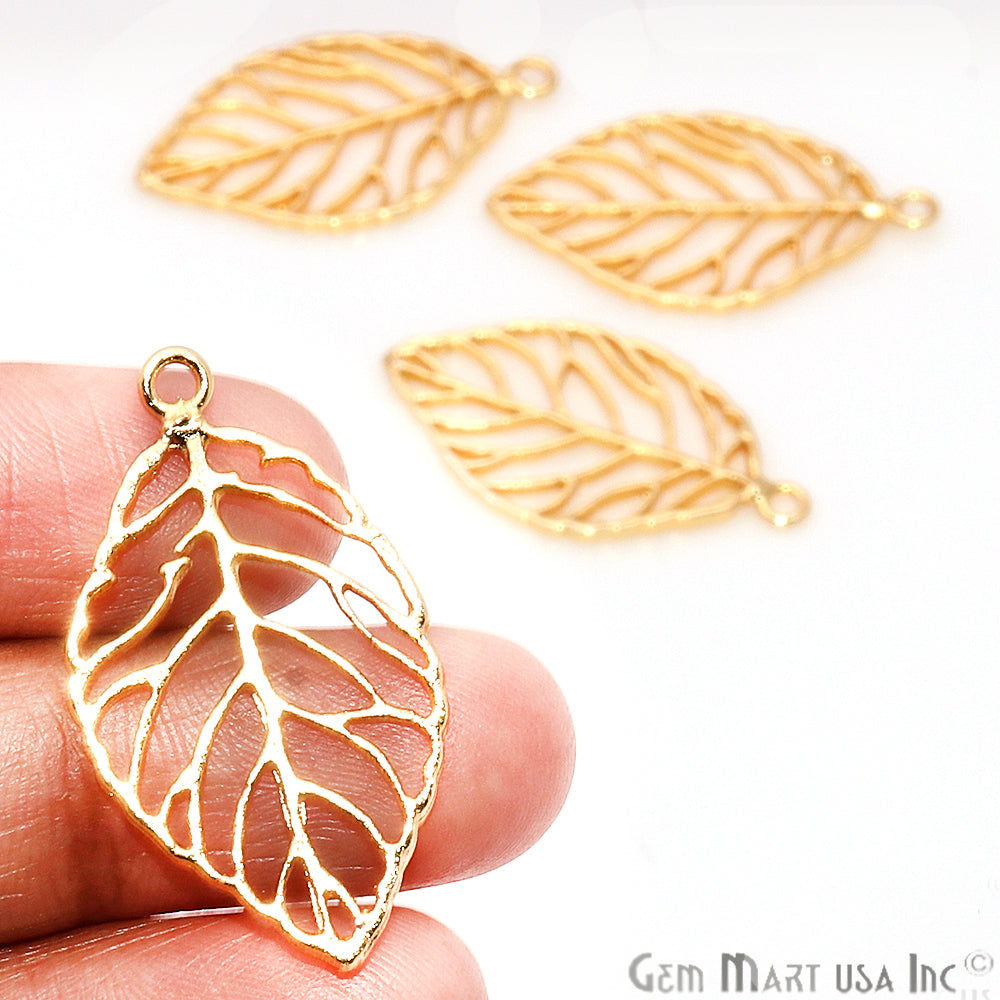 Leaf Shape Gold Plated Finding Jewelry Charm - GemMartUSA