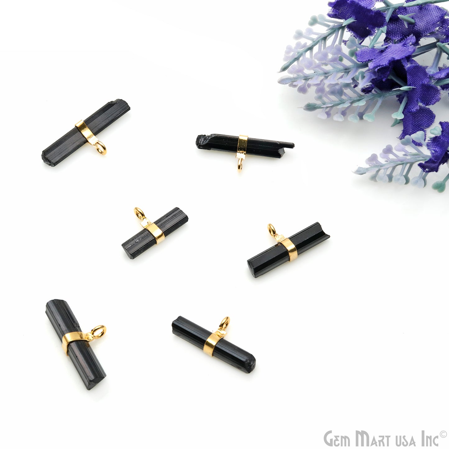 Black Tourmaline 20x11mm Gemstone Stick Gold Plated Necklace Pendant