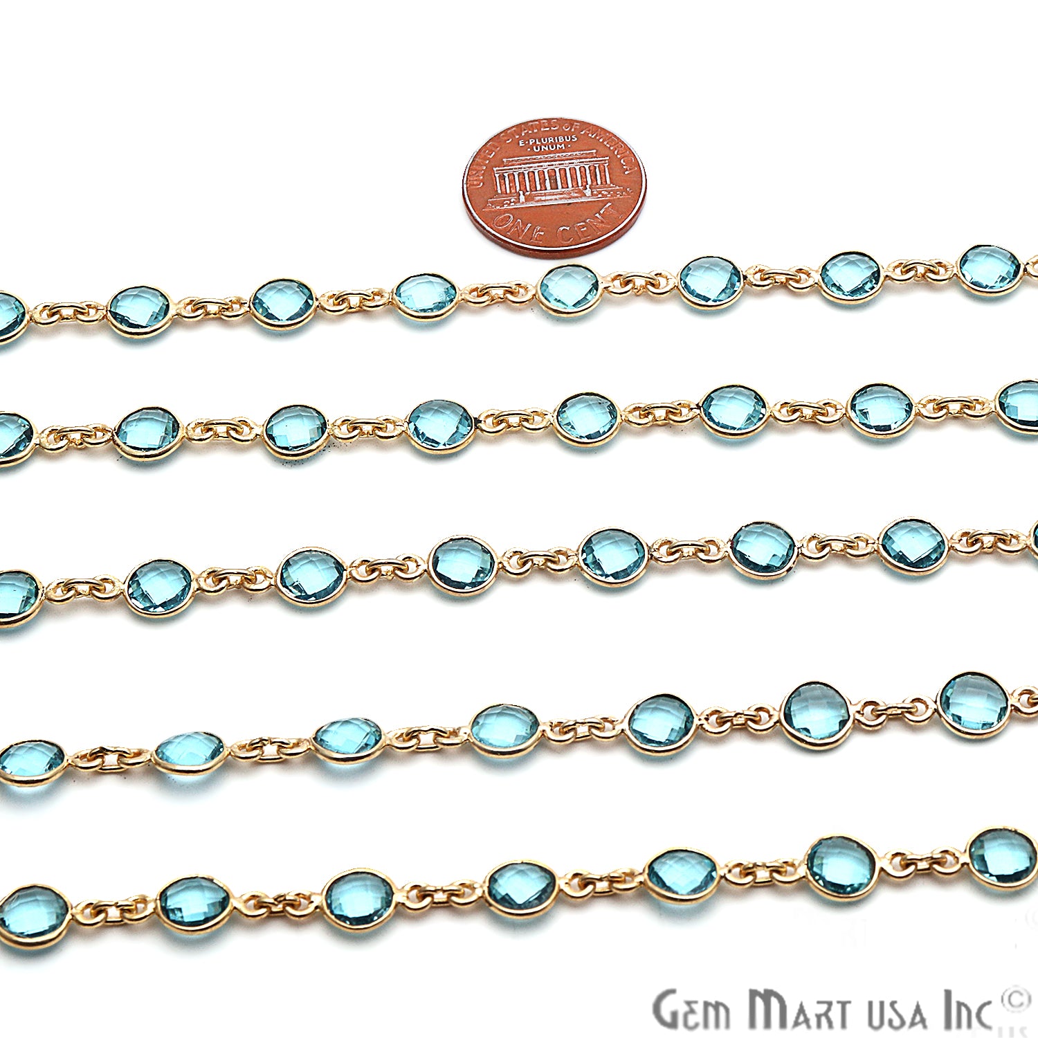 Blue Topaz 5mm Bezel Link Gold Plated Continuous Connector Chain - GemMartUSA