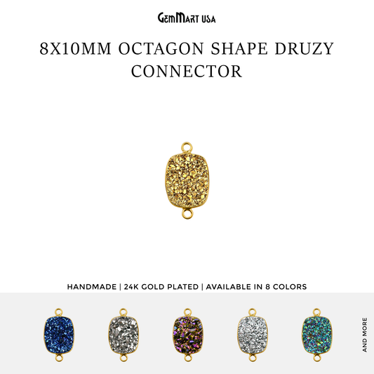 Titanium Druzy 9x11mm Octagon Double Bail Gold Bezel Connector