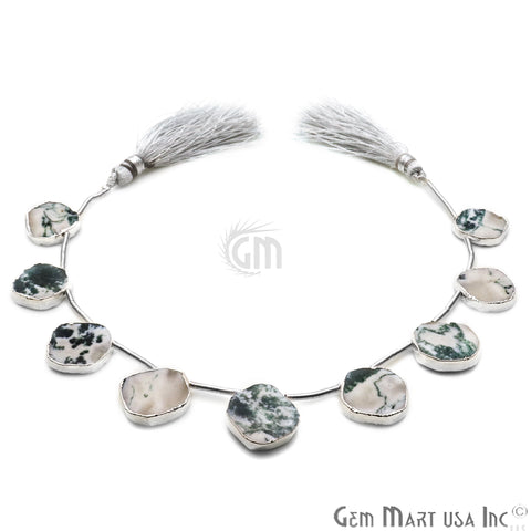 Tree Agate Free Form 18x15mm Silver Edged Crafting Beads Gemstone Strands 9INCH - GemMartUSA