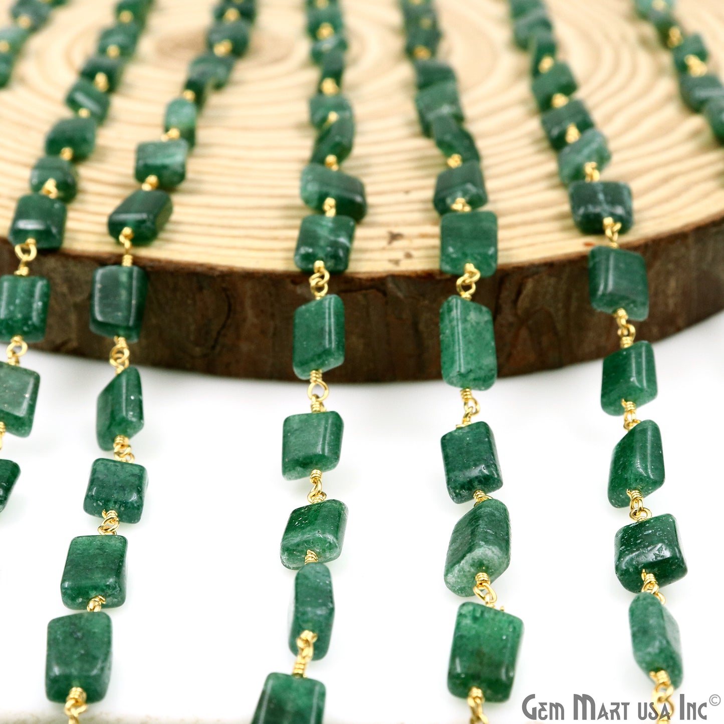 Aventurine 9x7mm Tumble Beads Gold Plated Rosary Chain