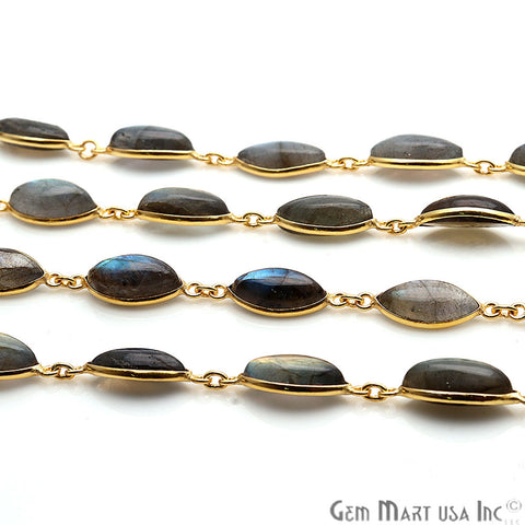 Labradorite 8x16mm Marquise Gold Plated Continuous Connector Chain - GemMartUSA
