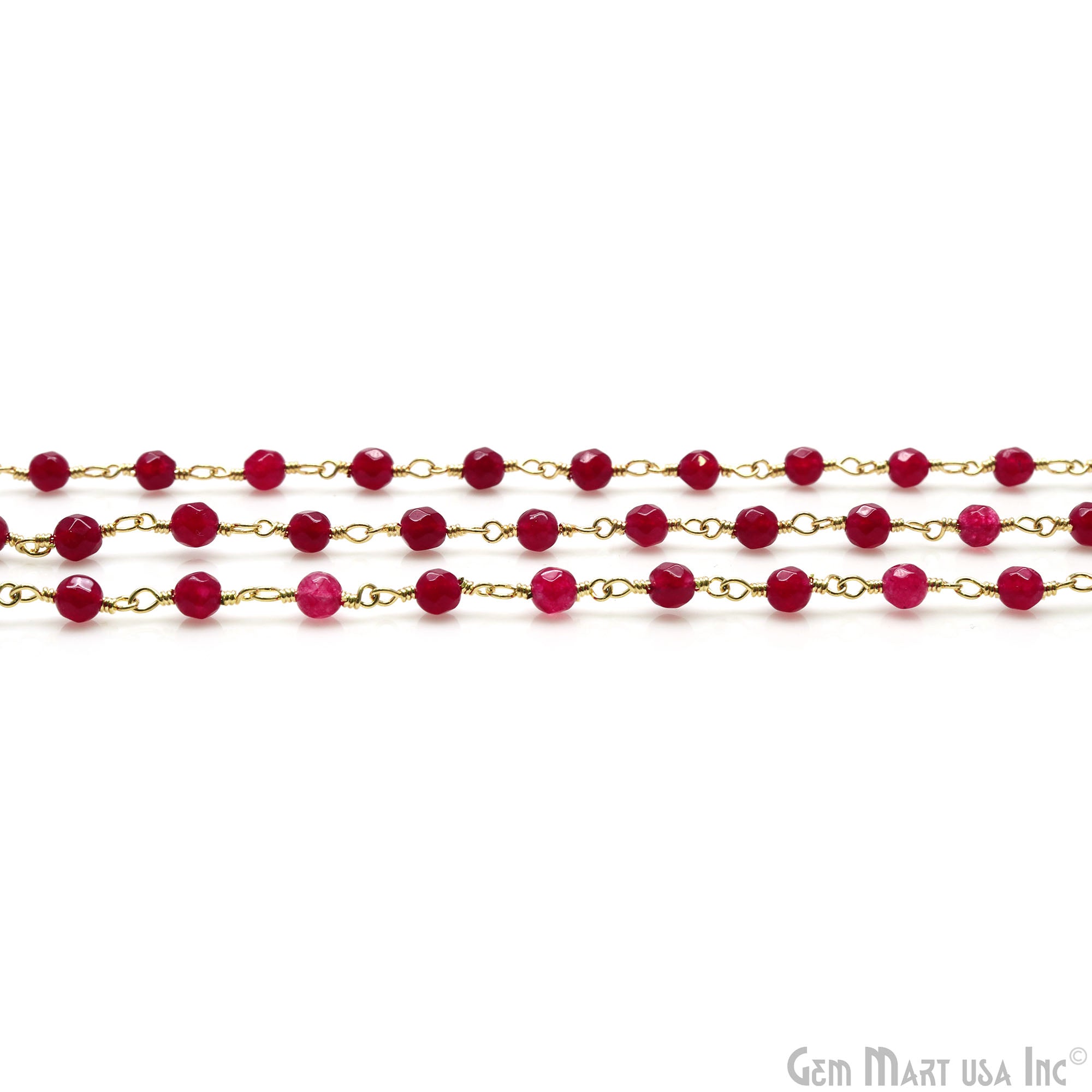 Ruby Chalcedony 4mm Faceted Beads Gold Wire Wrapped Rosary