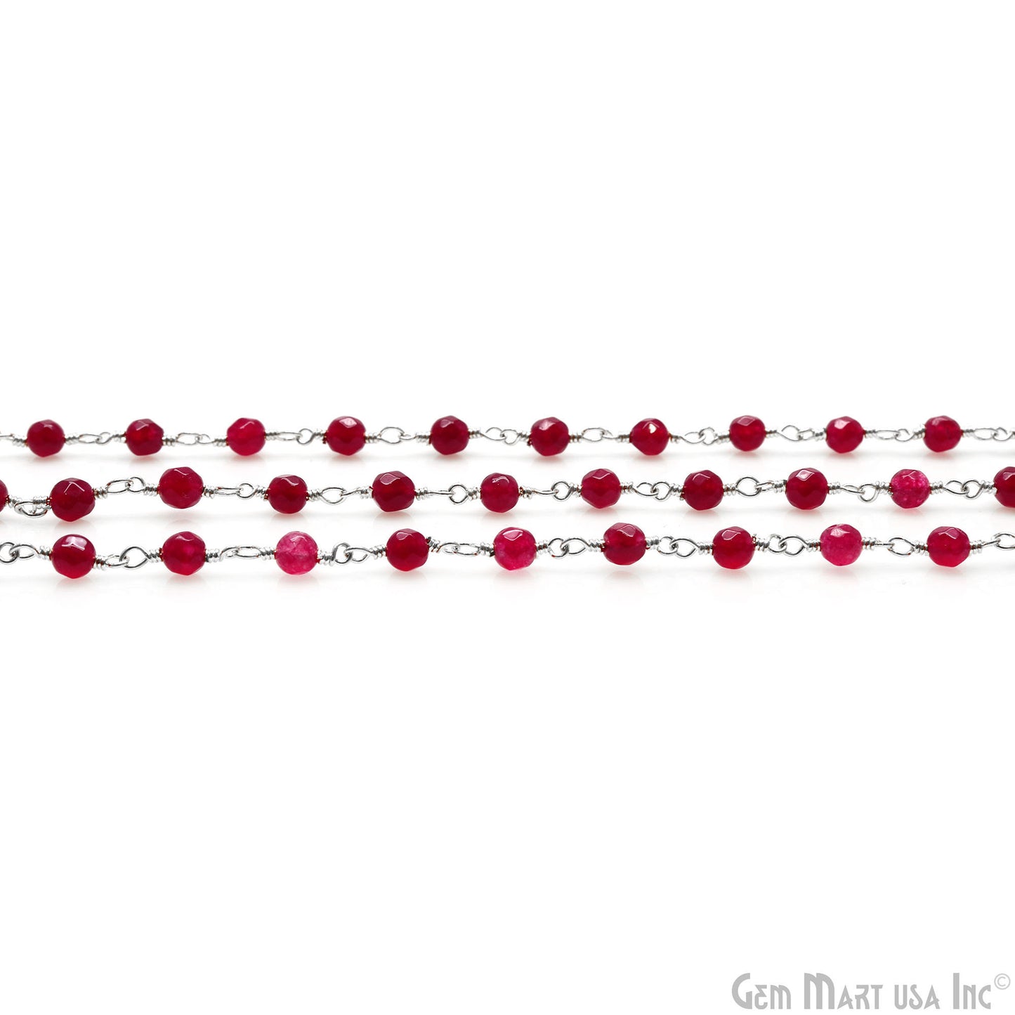 Ruby Chalcedony 4mm Faceted Beads Silver Wire Wrapped Rosary