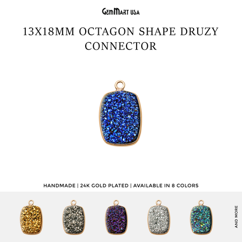 Titanium Druzy 13x18mm Octagon Gold Single Bail Gemstone Connector