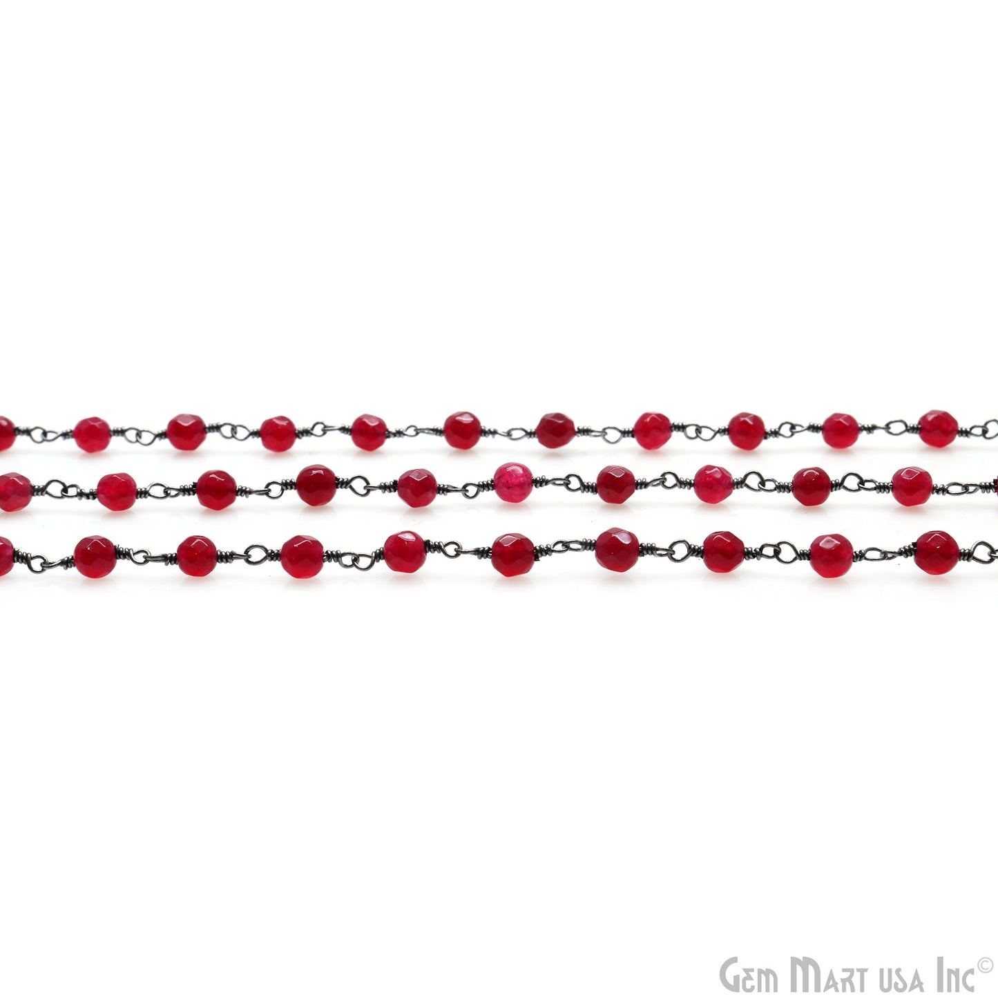 Ruby Chalcedony 4mm Faceted Beads Oxidized Wire Wrapped Rosary