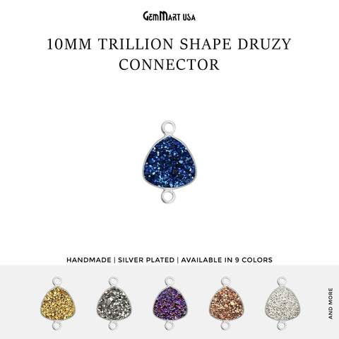 Natural Titanium Druzy 10mm Trillion Silver Double Bail Gemstone Connector