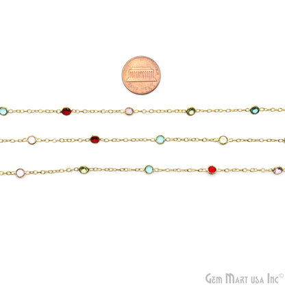 Multi Color Round 4mm Gold Plated Bezel Connector Rosary Chain