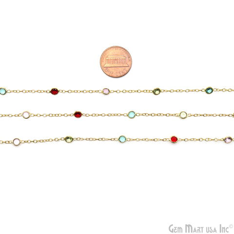 Multi Color Round 4mm Gold Plated Bezel Connector Rosary Chain