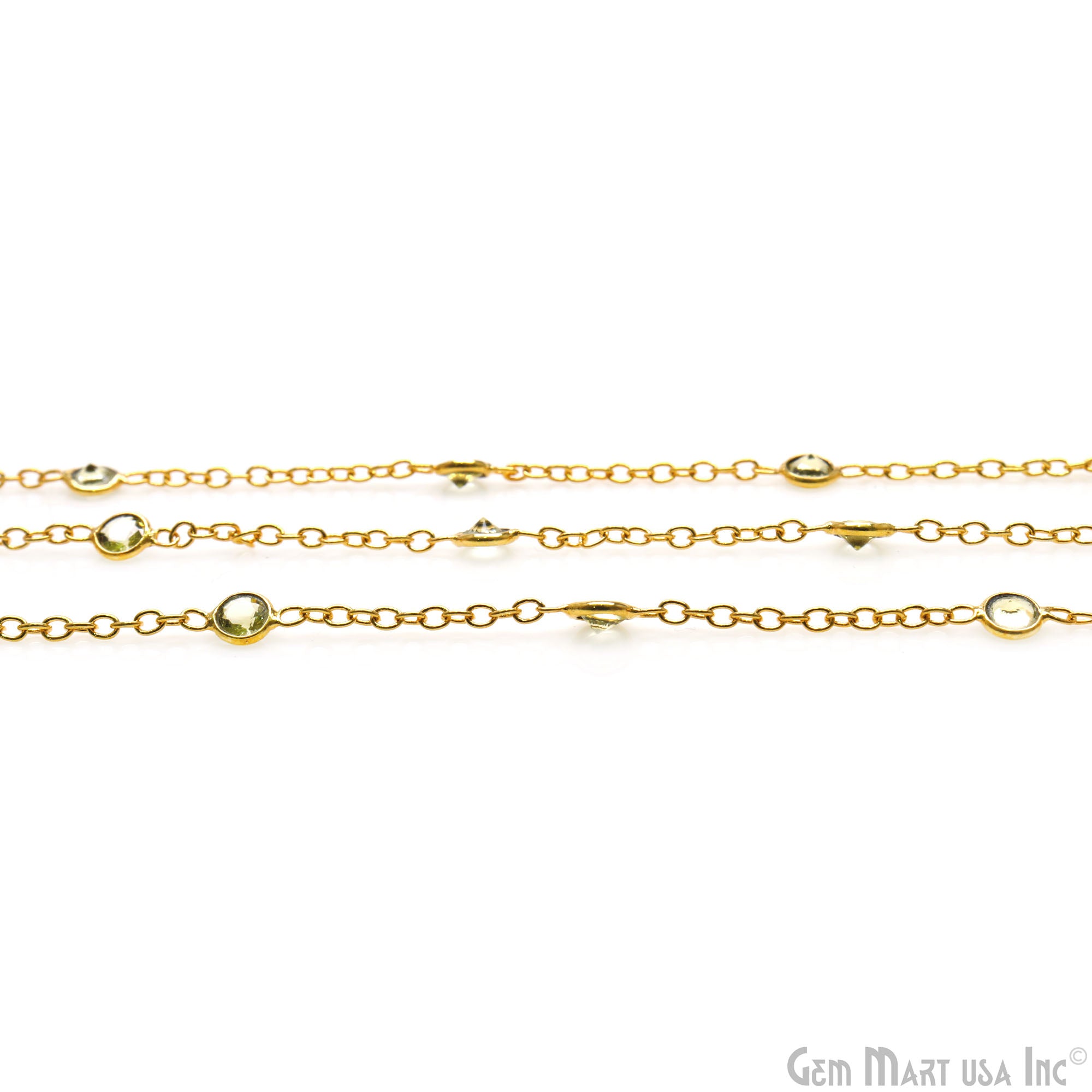 Lemon Topaz Round 4mm Gold Plated Bezel Connector Rosary Chain