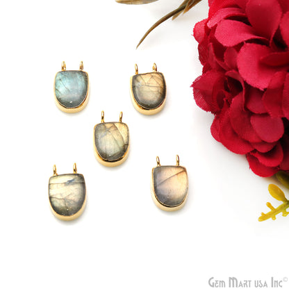 Labradorite Semi Oval 16x10mm Gold Electroplated Double Bail Connector