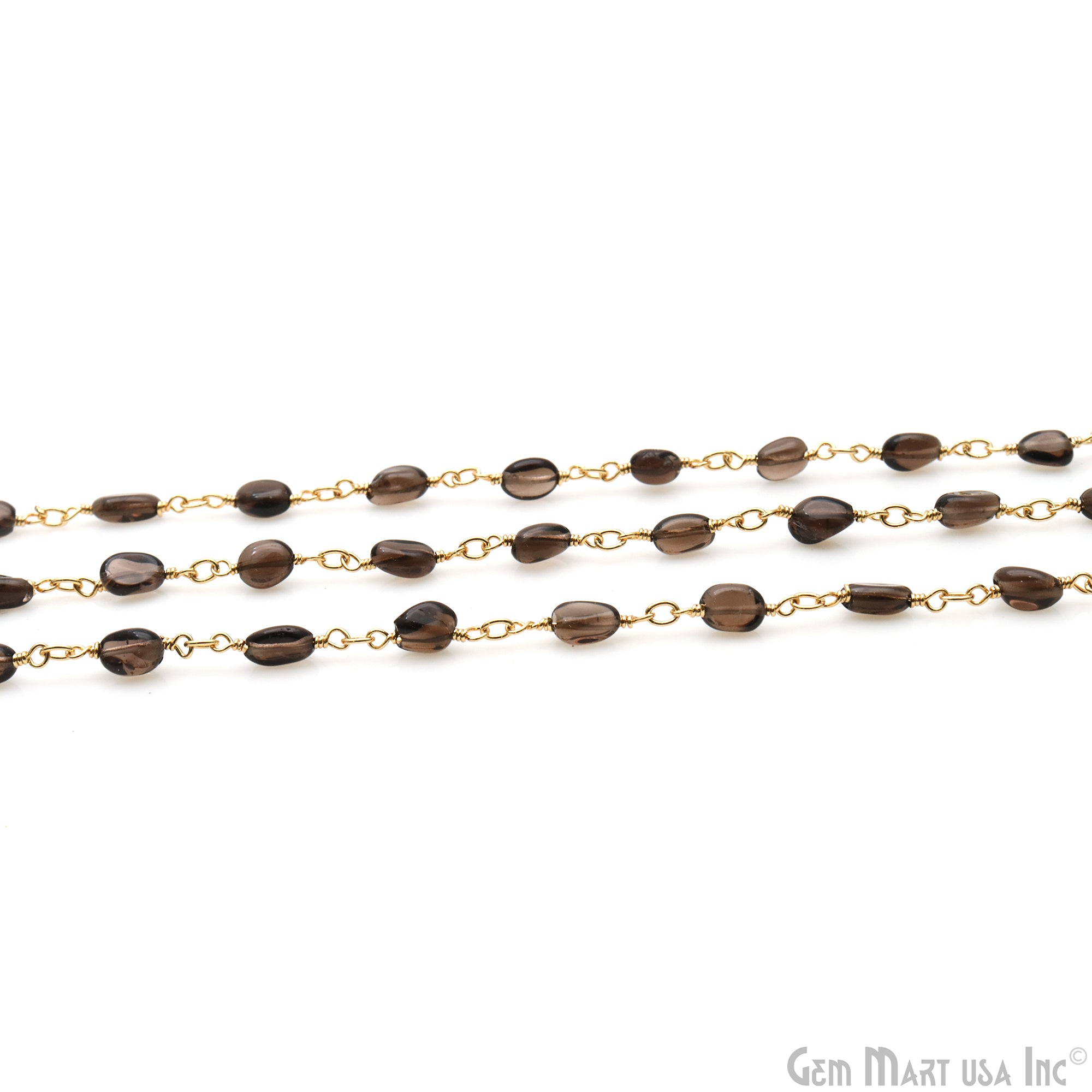 Smoky Topaz Tumble Beads 8x5mm Gold Wire Wrapped Rosary Chain