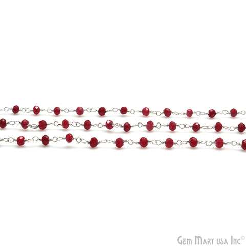 Ruby Jade Faceted 3-3.5mm Silver Wire Wrapped Rosary Chain